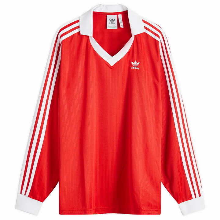 Photo: Adidas Men's Pique Long Sleeve T-Shirt in Betrack Toper Scarlet
