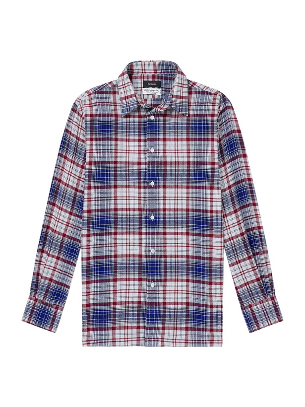 Photo: Willy Chavarria - Checked Brushed Virgin Wool-Flannel Shirt - Blue