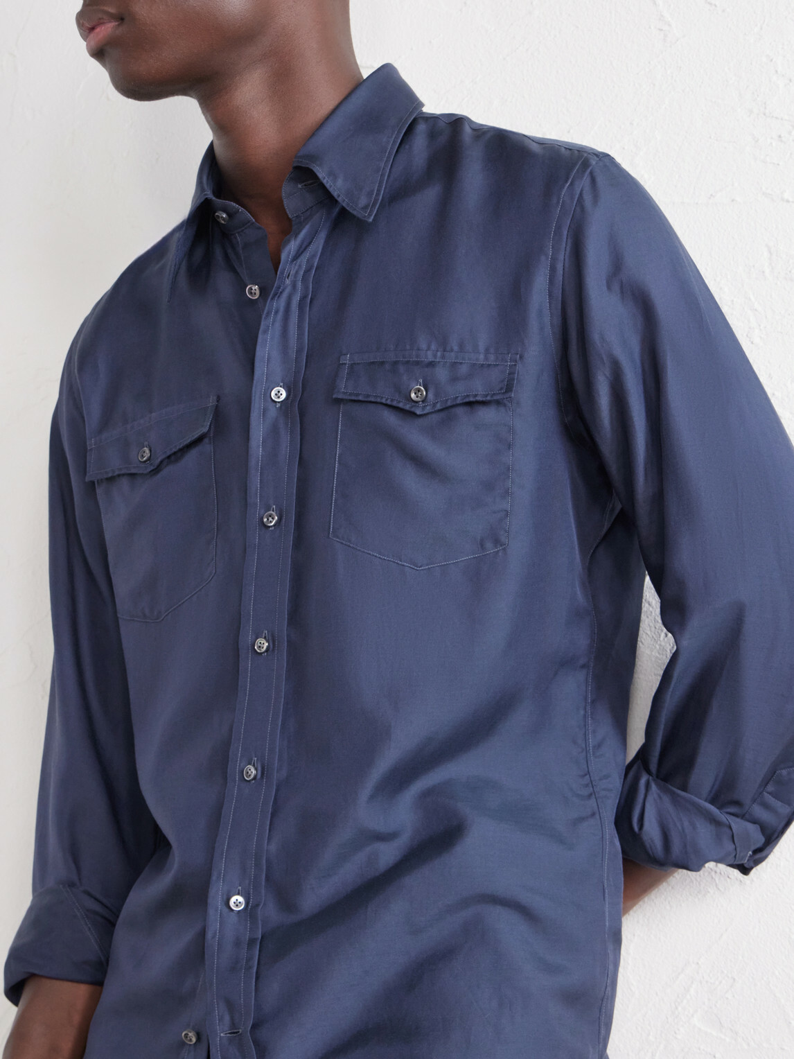 Husbands - Cotton and Silk-Blend Twill Shirt - Blue