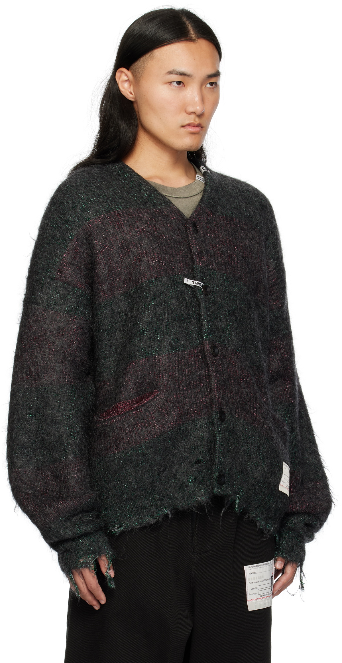 【お値下げ中】perverze Mohair Knit Cardigan Retouched Pocket Mohair Blend Cardigan/Green｜PERVERZE