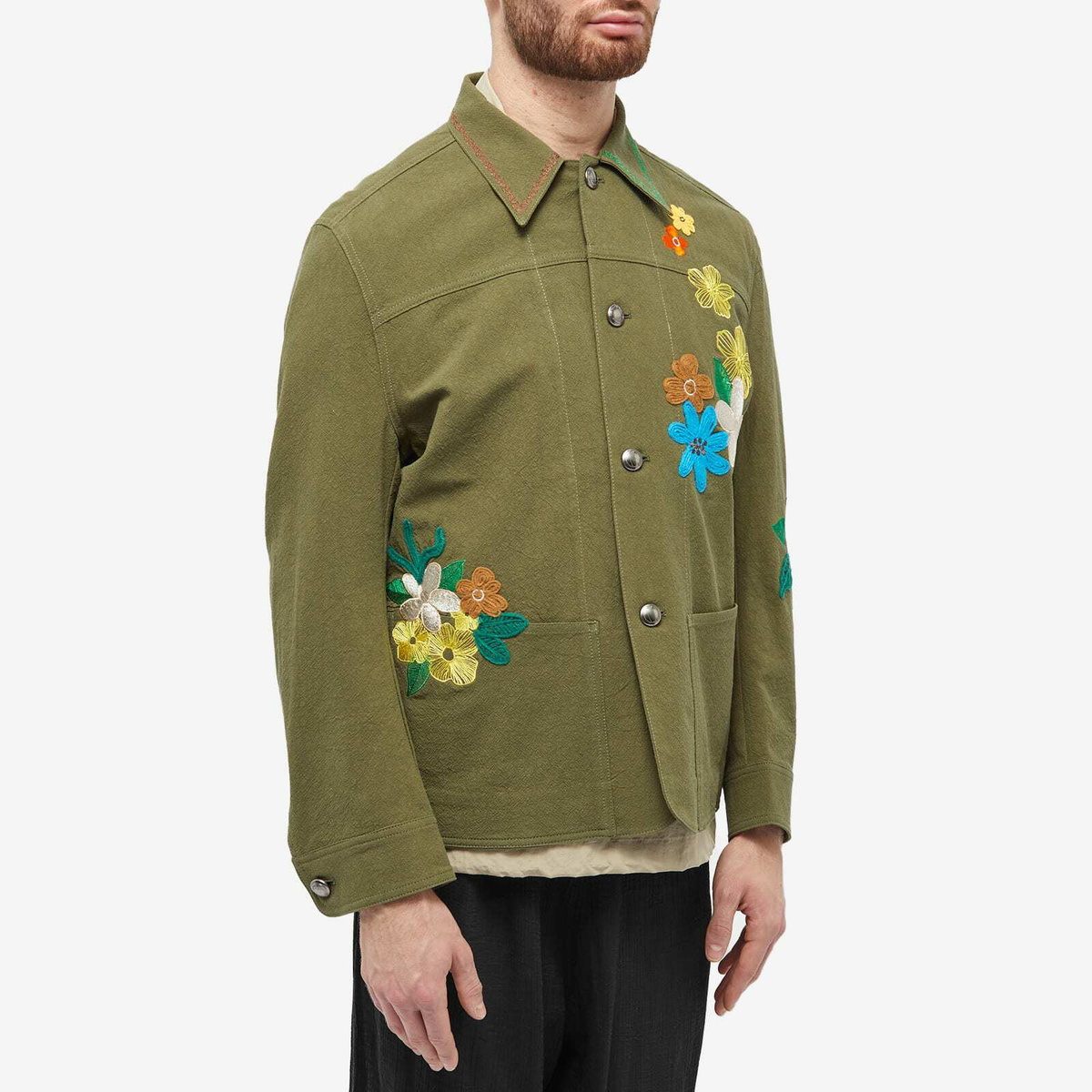 Khaki jacket with clearance embroidery