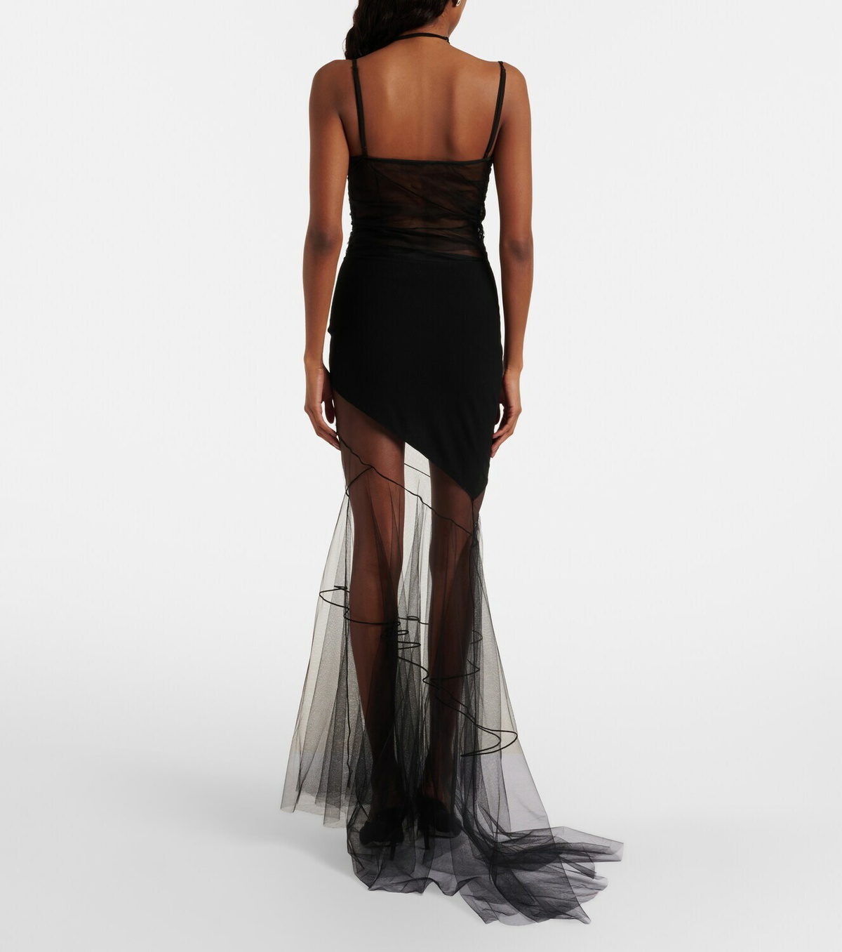 Nensi Dojaka Asymmetric draped sheer maxi dress