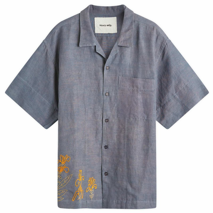Photo: Story mfg. Men's Greetings Embroidered Vacation Shirt in Purple Herb