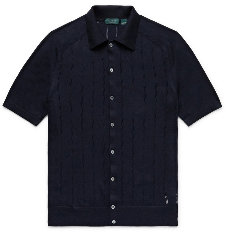 Photo: Incotex - Slim-Fit Knitted Cotton Shirt - Blue