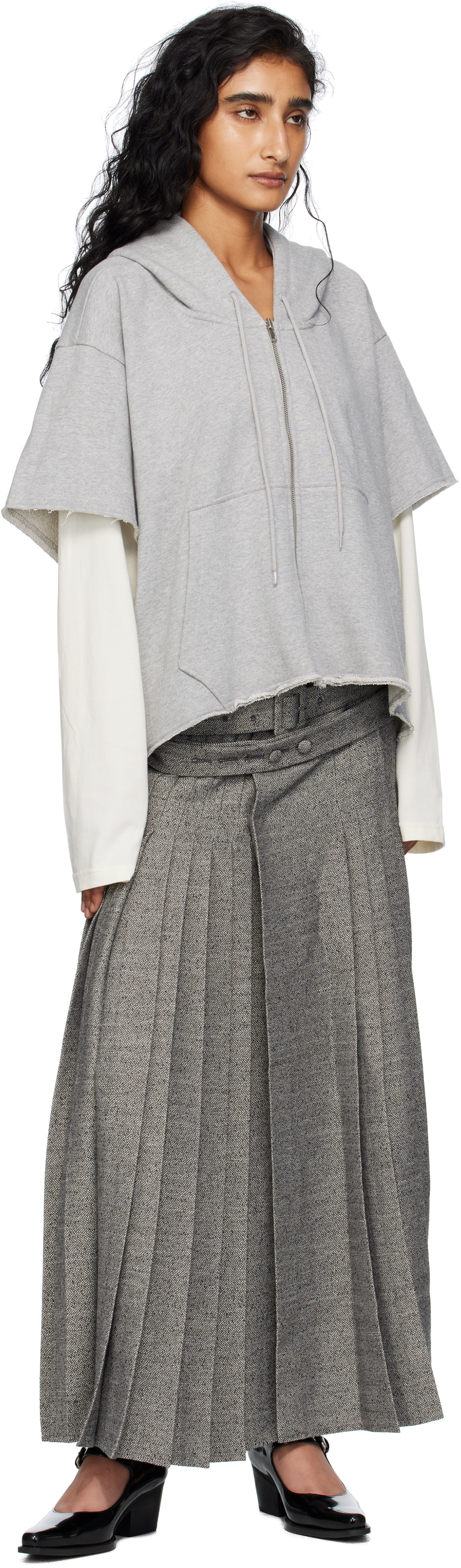 OPEN YY Gray Double Belted Maxi Skirt