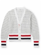 Thom Browne - Striped Open-Knit Cotton-Blend Cardigan - Gray