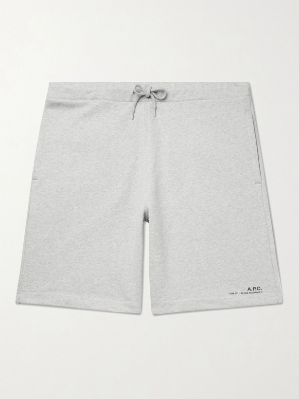 Photo: A.P.C. - Logo-Print Fleece-Back Cotton-Jersey Drawstring Shorts - Gray