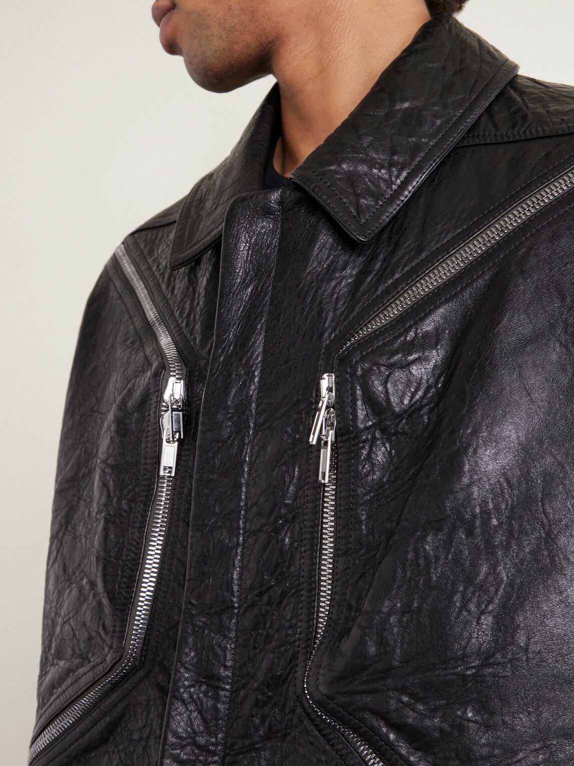Rick Owens - Temple Heizer Mac Textured-Leather Jacket - Black