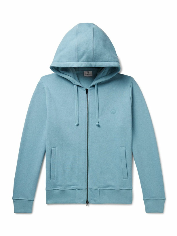 Photo: Kingsman - Logo-Embroidered Cotton and Cashmere-Blend Jersey Zip-Up Hoodie - Blue