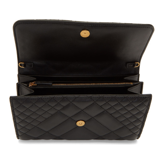 Versace Black Quilted Continental Chain Wallet Bag Versace