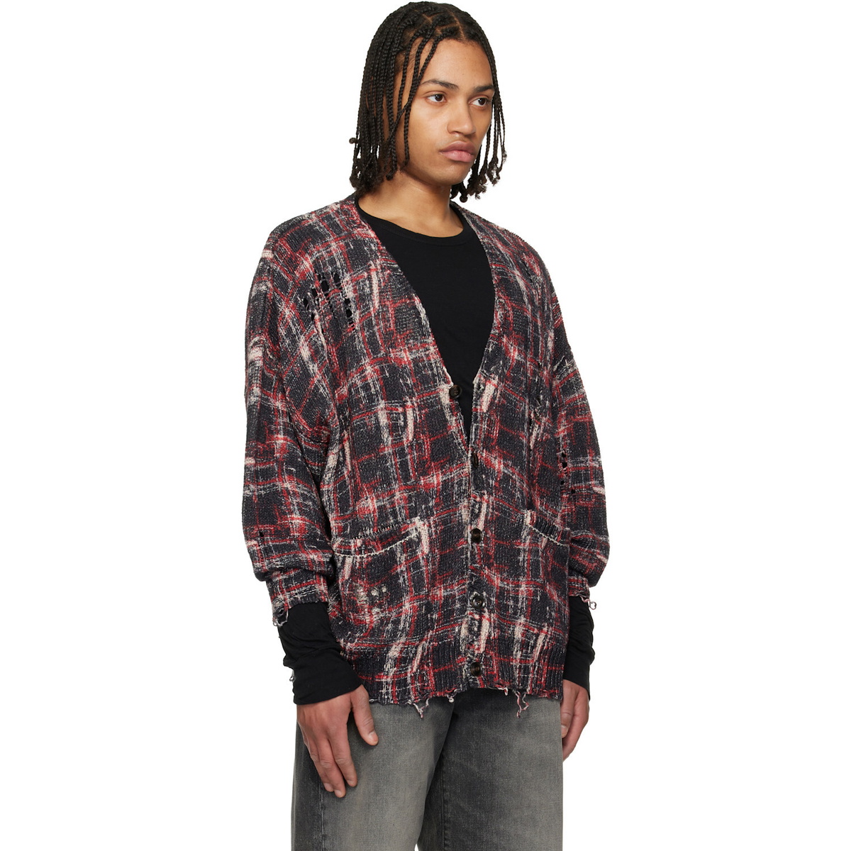 R13 Black & Red Printed Oversized Cardigan