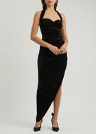 Norma Kamali Halterneck Ruched Velvet Maxi Dress Black