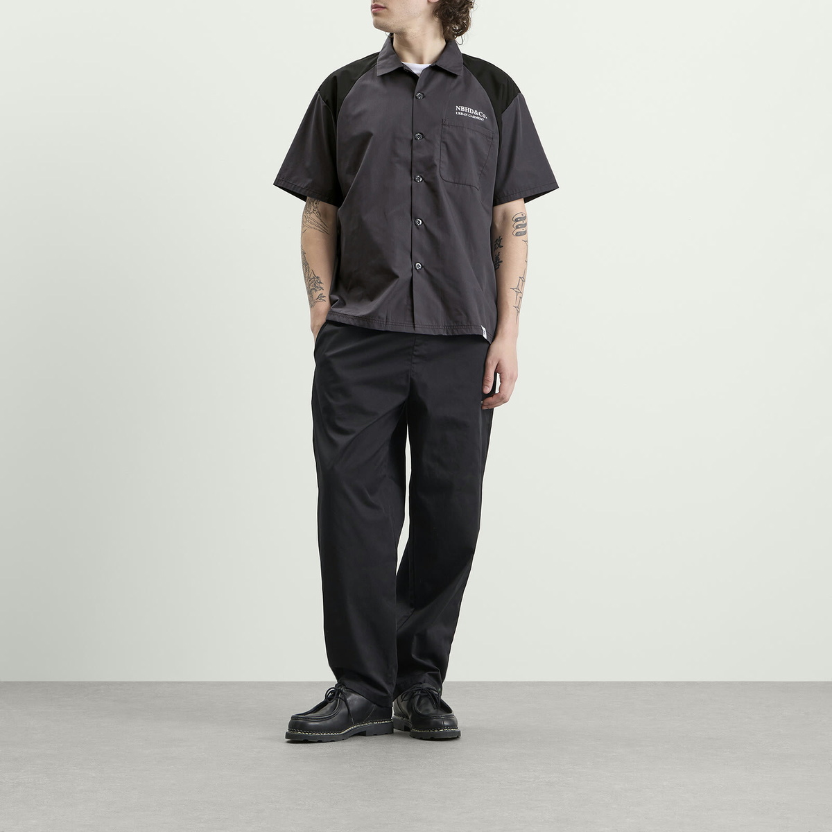 Neighborhood Men's Classic 2-Tone Short Sleeve Work Shirt 2 in Black