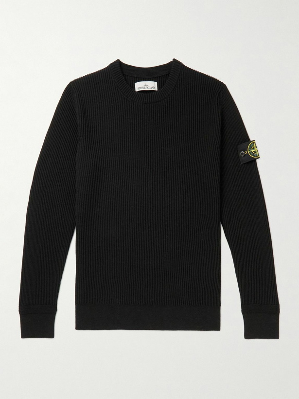 Photo: Stone Island - Logo-Appliquéd Ribbed Wool Sweater - Black