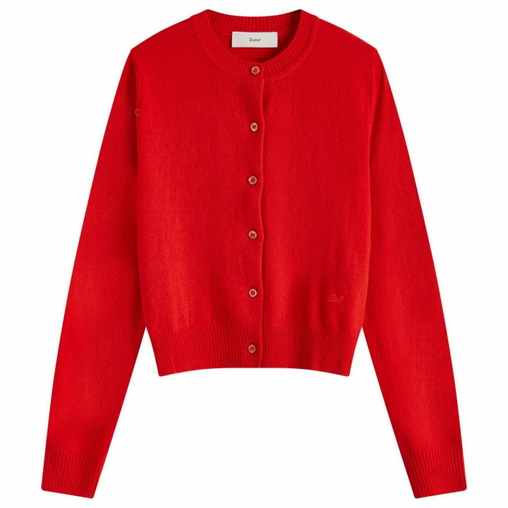 Photo: DUNST Women's Essential Crewneck Knit Cardigan in Red