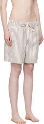 Tekla Off-White & Brown Poplin Pyjama Shorts