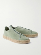 Zegna - Triple Stitch™ Leather-Trimmed Suede Slip-On Sneakers - Green