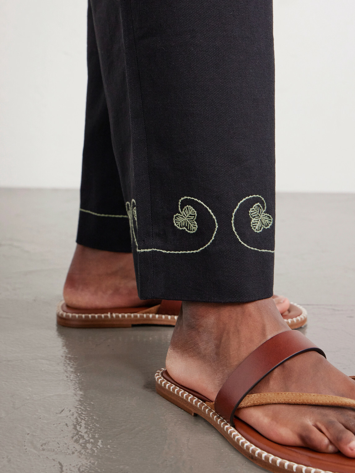 BODE - Lucky Draw Straight-Leg Pleated Embroidered Cotton-Twill Trousers - Black