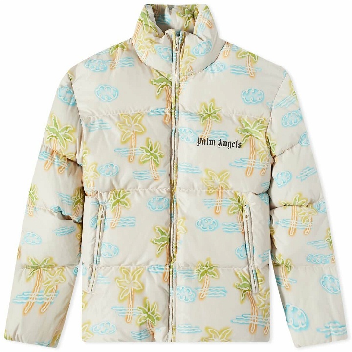Photo: Palm Angels Men's Neon Palm Down Jacket in Off White