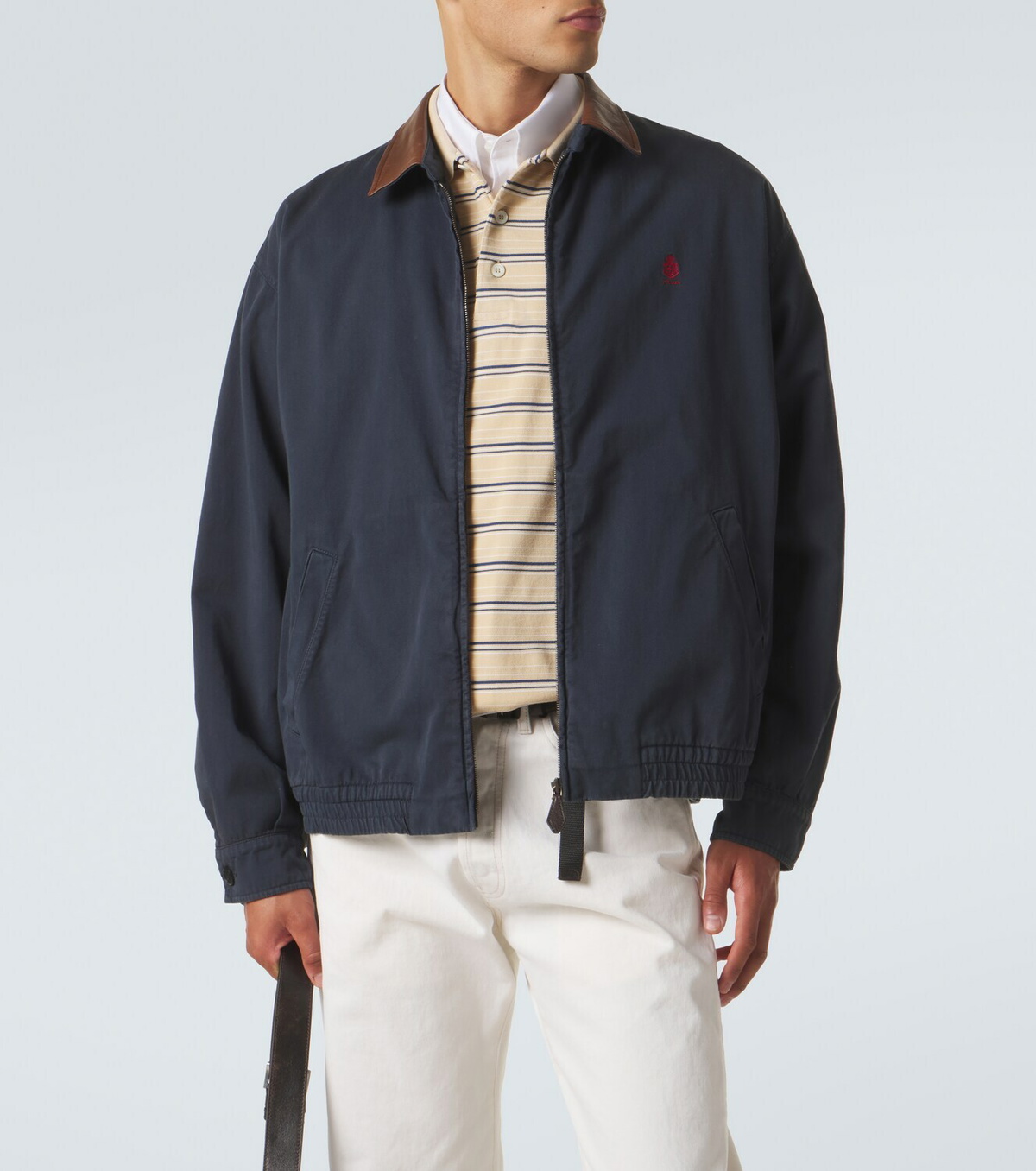 Prada Leather-trimmed cotton canvas blouson jacket