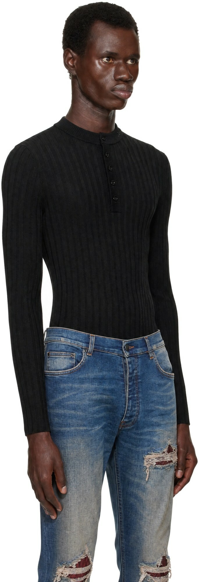 AMIRI Black 'AMIRI' Script Knit Henley