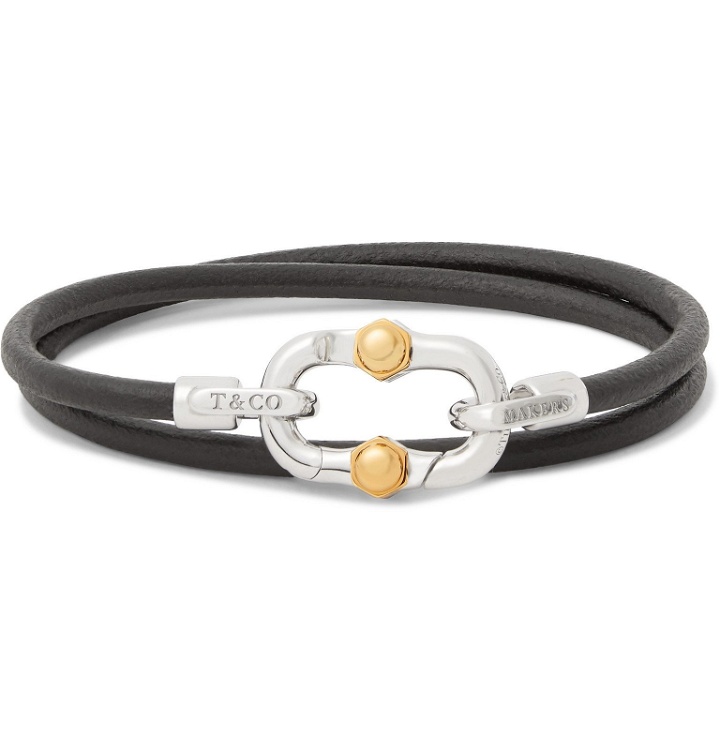 Photo: Tiffany & Co. - Tiffany 1837 Makers Leather, Sterling Silver and 18-Karat Gold Wrap Bracelet - Black