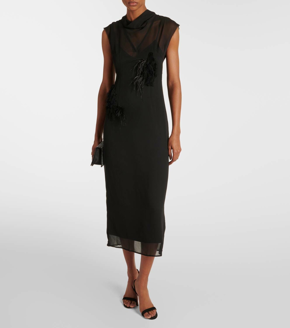 Xu Zhi Feather-trimmed midi dress
