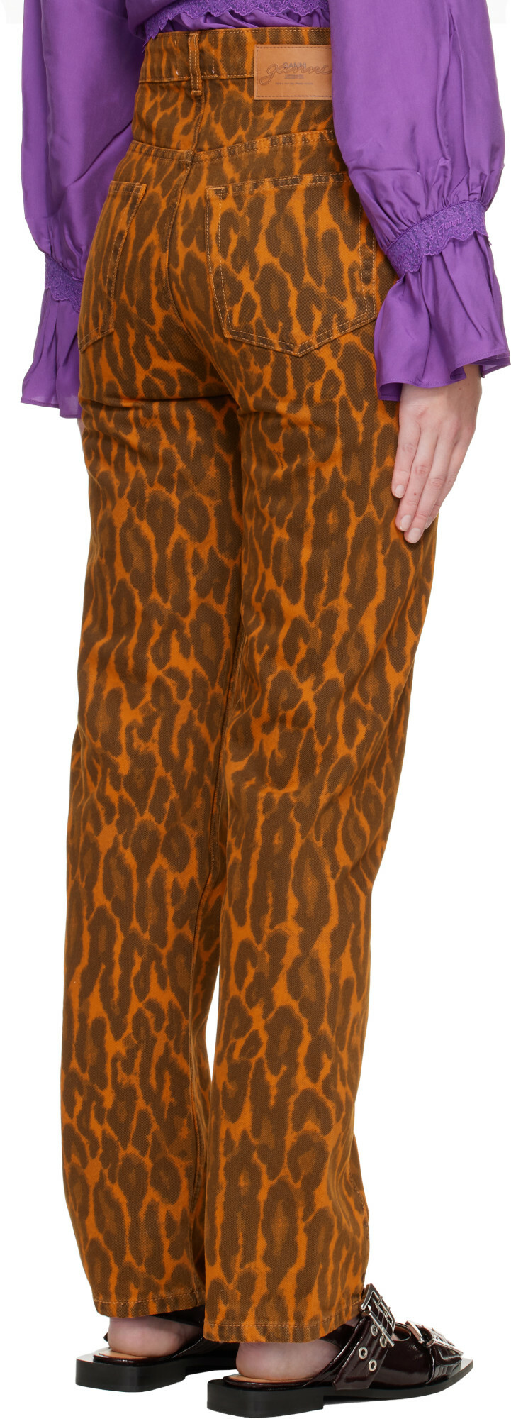 GANNI Orange Fold Leopard Denim Jeans