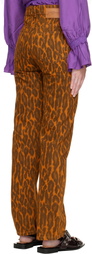 GANNI Orange Fold Leopard Denim Jeans