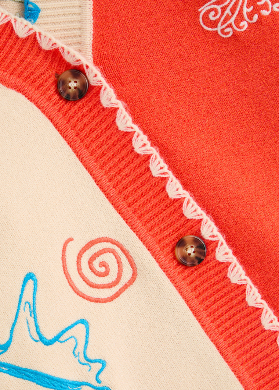Never Fully Dressed Cream and Red Sol De Palma Knit Cardigan