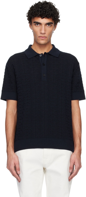 Photo: Balmain Navy Monogram Vanise Knit Polo