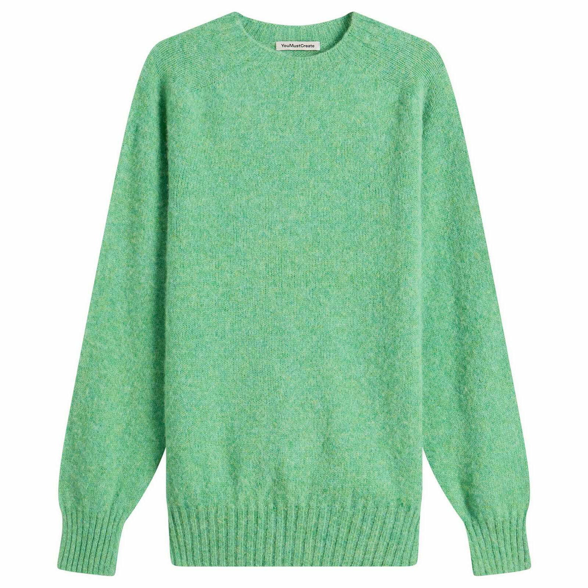 YMC Men's Suedehead Crew Neck Jumper in Green