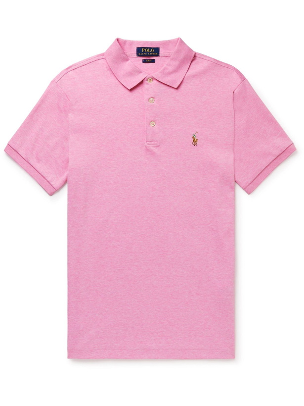 Photo: POLO RALPH LAUREN - Slim-Fit Logo-Embroidered Pima Cotton-Jersey Polo Shirt - Pink
