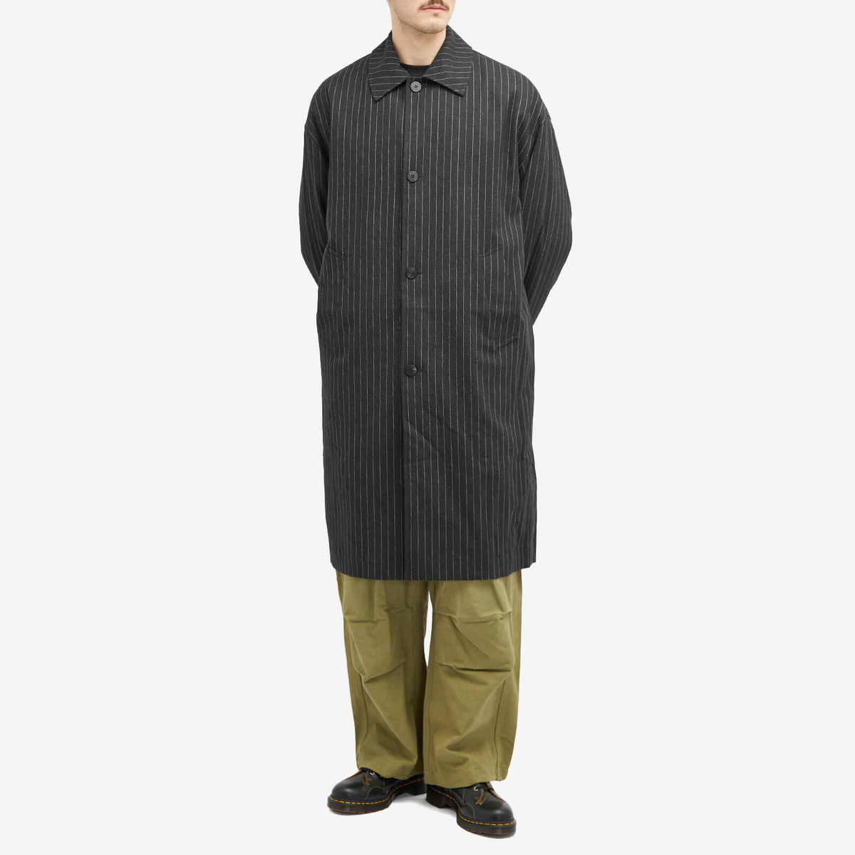 Merely Made Men's Premium Pinstripe Gurkha Coat in Raven Grey