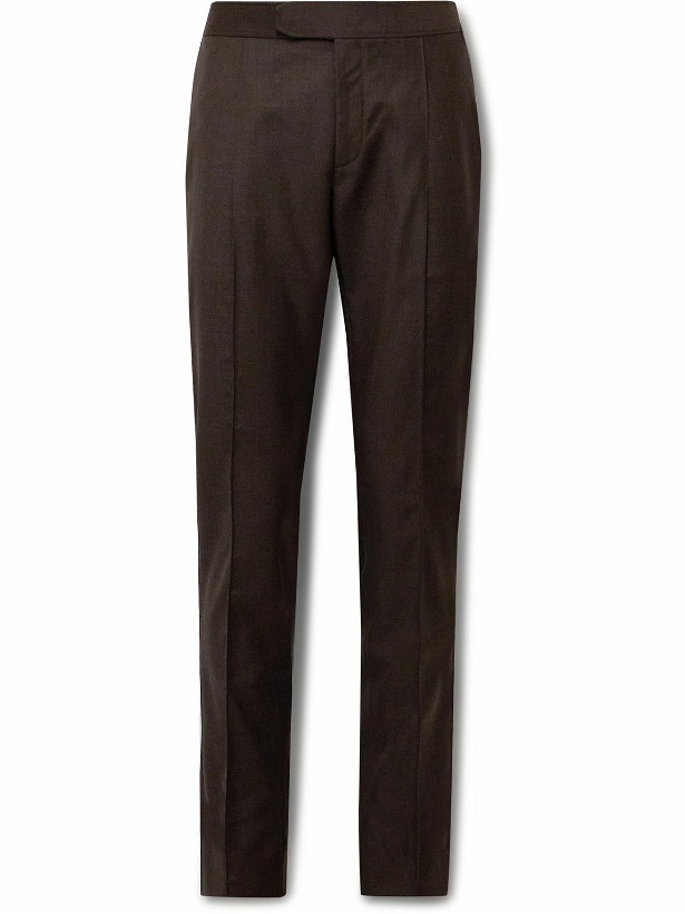 Photo: Brioni - Melbourne Slim-Fit Tapered Pleated Virgin Wool-Twill Trousers - Brown
