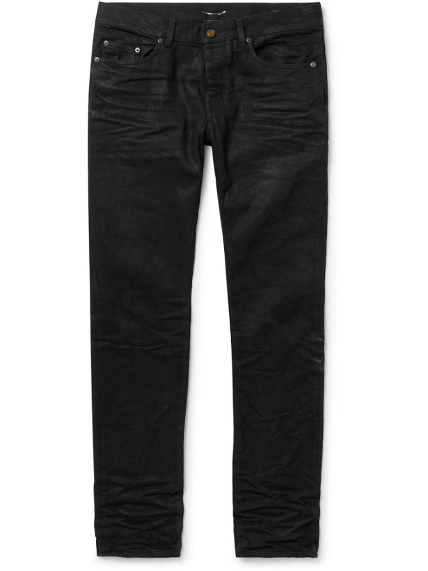 Photo: SAINT LAURENT - Slim-Fit Coated-Cotton Jeans - Black