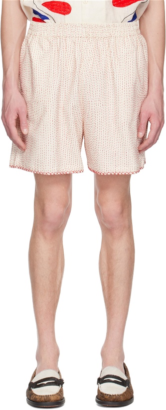 Photo: HARAGO Off-White Embroidered Shorts