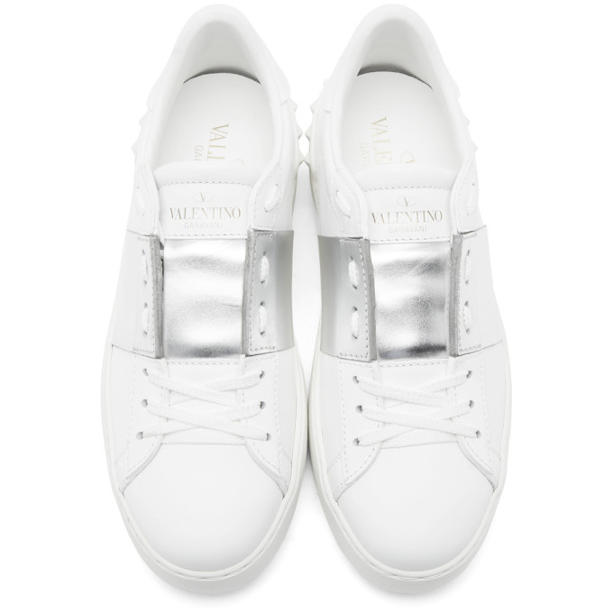 Valentino White and Silver Valentino Garavani Open Sneakers