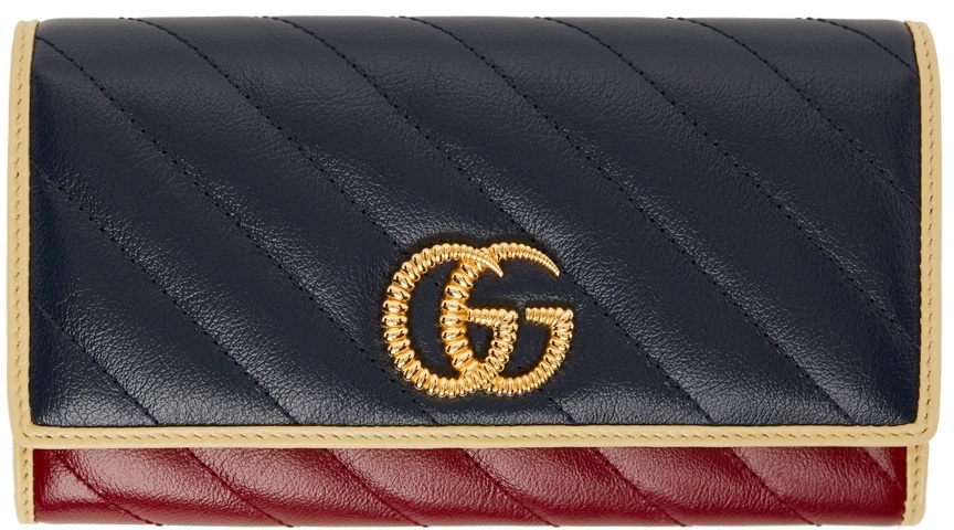 Gucci Navy  Burgundy GG Marmont Continental Wallet Gucci