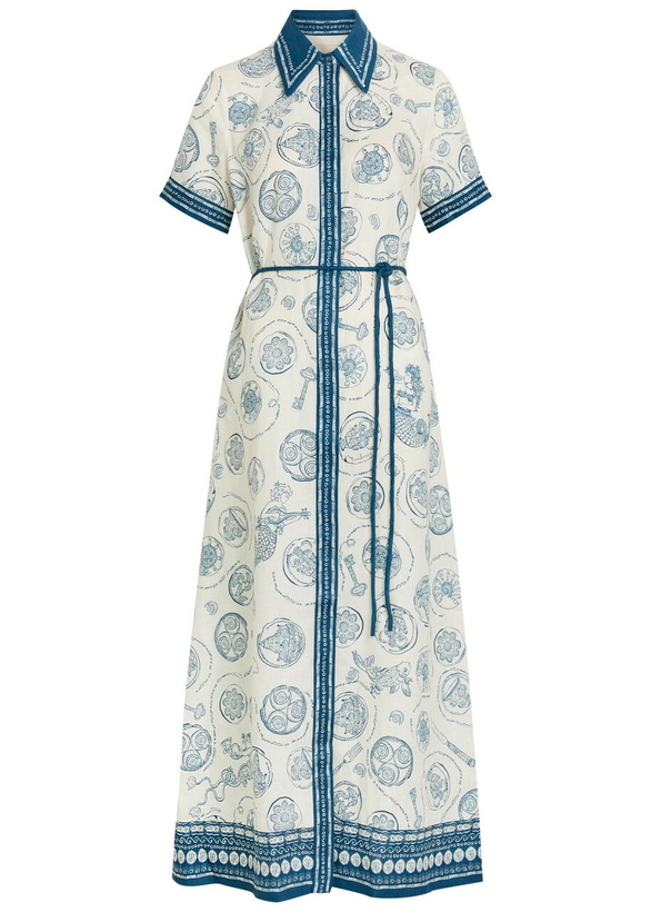 Photo: Alemais Lucky Printed Linen Midi Shirt Dress Ivory