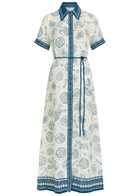 Alemais Lucky Printed Linen Midi Shirt Dress Ivory