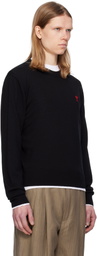 AMI Paris Black Wool Ami de Coeur Crew Neck Sweater