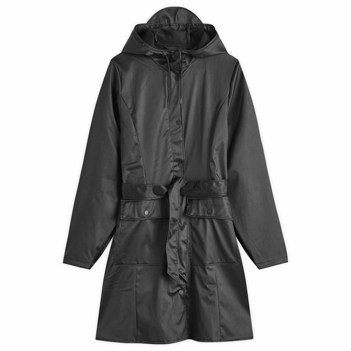 Rains Women's Curve Long Jacket in Black Grain