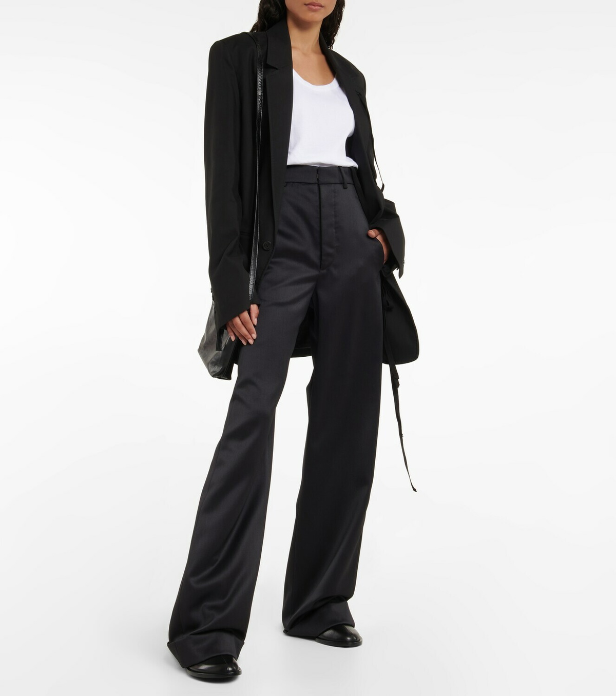 ANN DEMEULEMEESTER Size 8 Black Viscose/Wool Hook Eye Slit Dress Pants main image 0