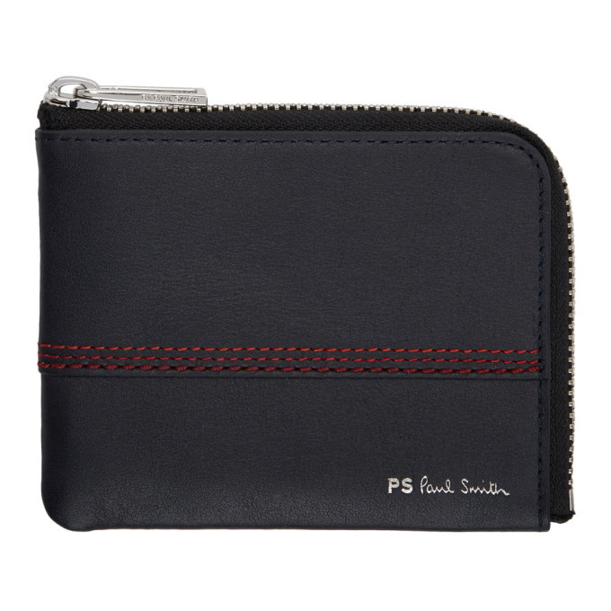 Photo: PS by Paul Smith Navy Red Stitching Wallet