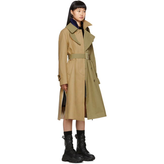 Sacai Beige Melton Cotton Trench Coat