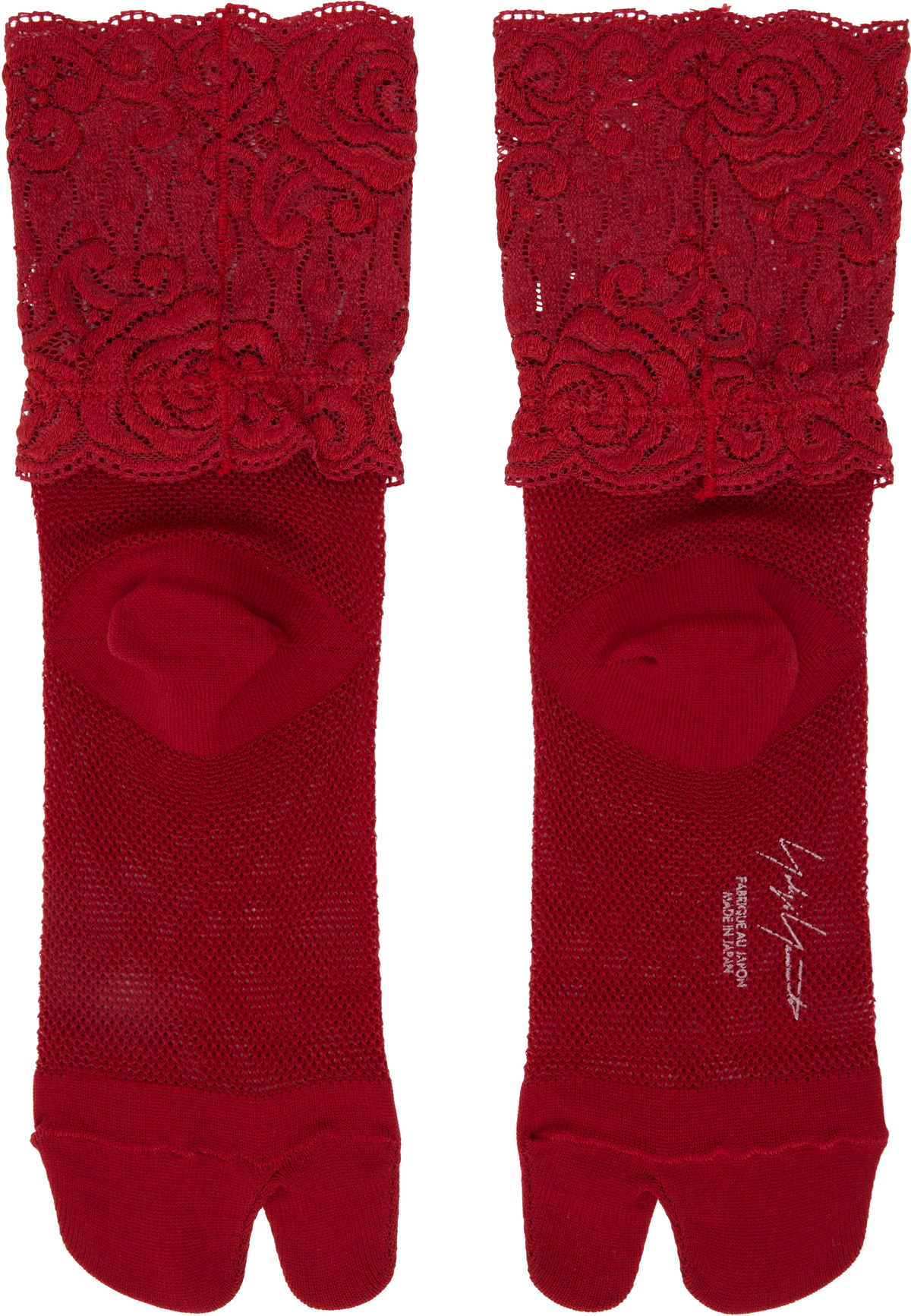 YOHJI YAMAMOTO Red Mesh/Lace Tabi Socks