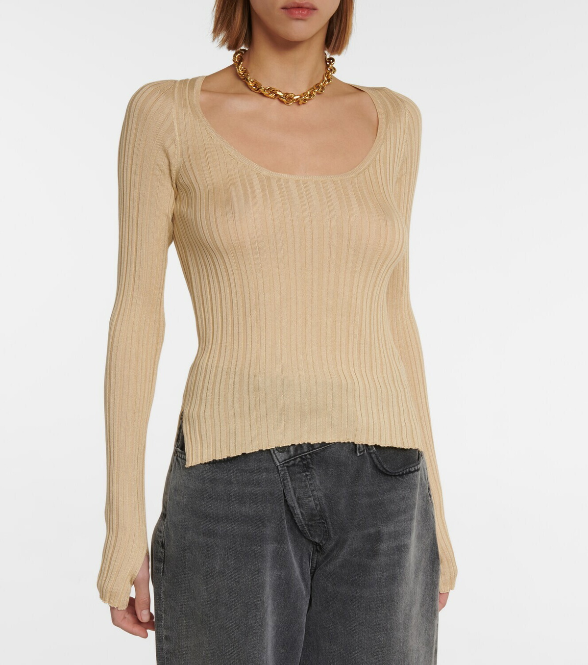 Petar Petrov Teva ribbed-knit silk top