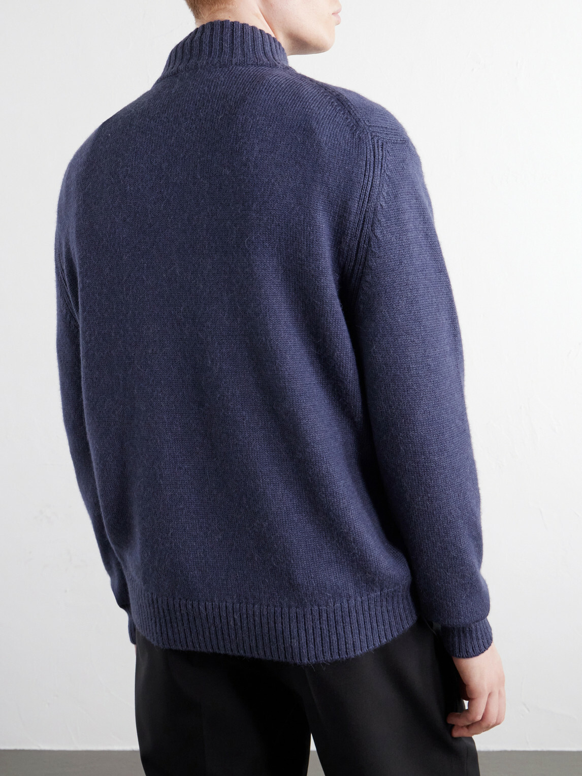 Mr P. - Rib-Trimmed Alpaca Half-Zip Sweater - Blue