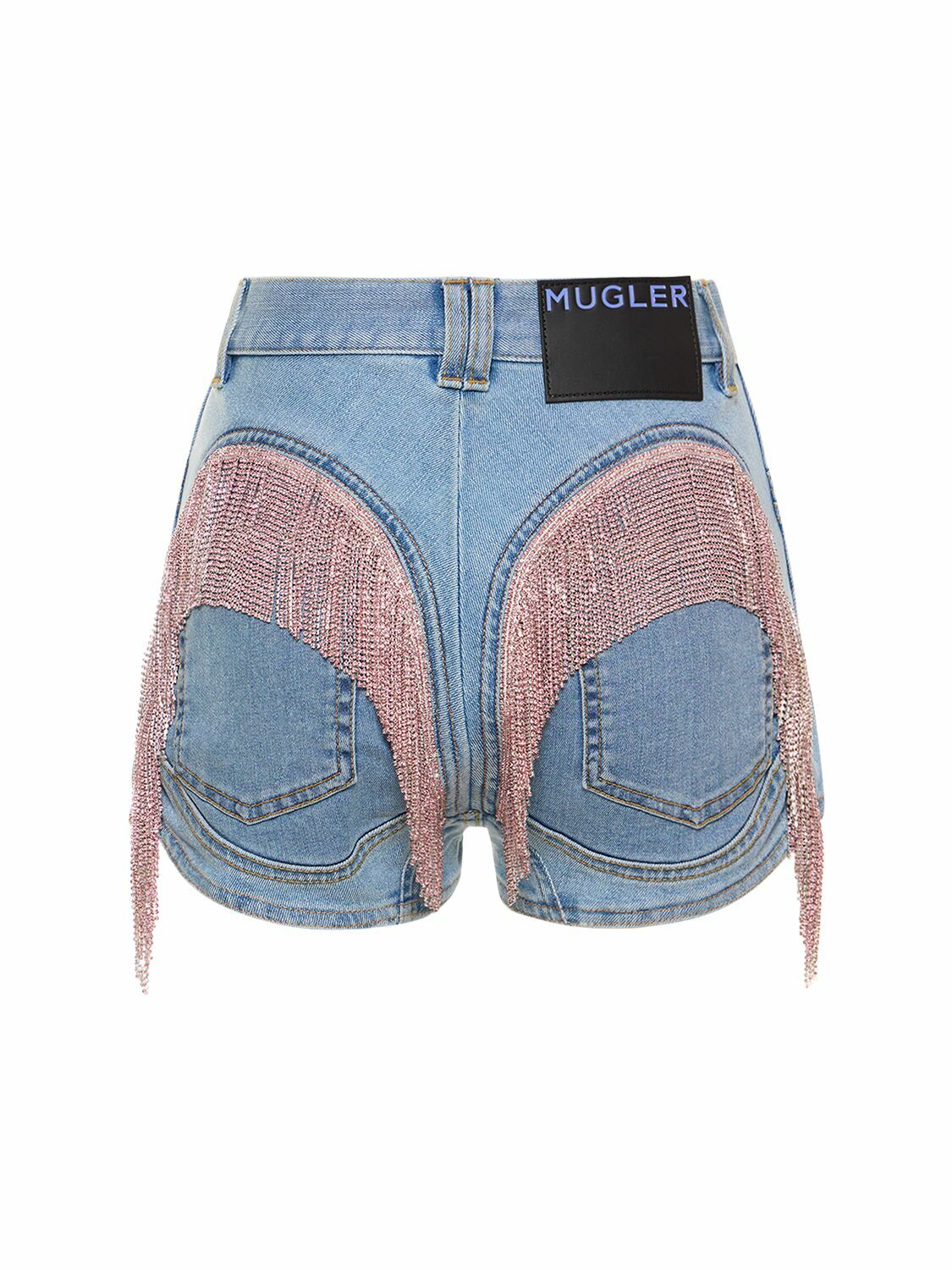 MUGLER - Lvr Exclusive Fringed Denim Shorts Mugler